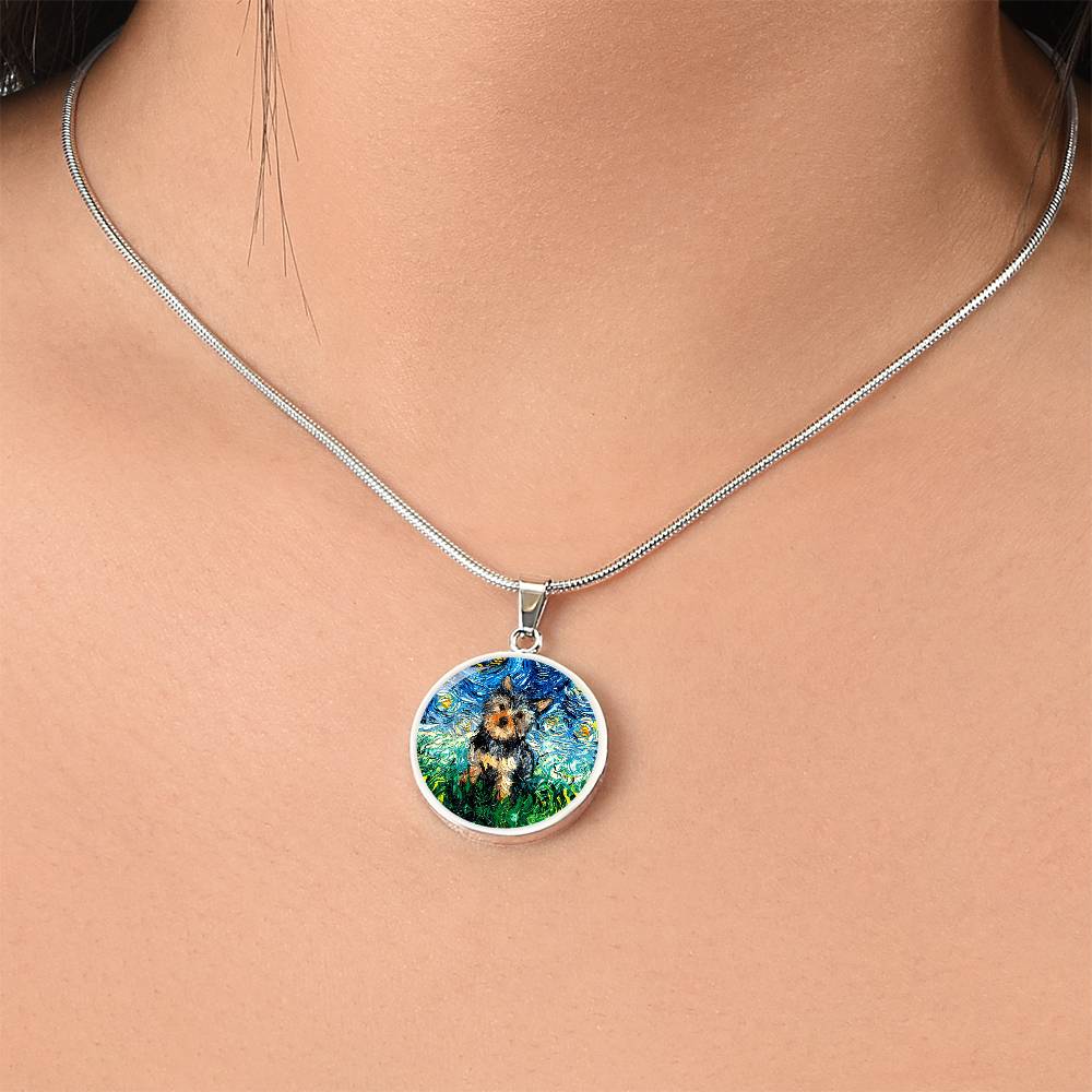 Yorkshire Terrier Starry Night Round Necklace