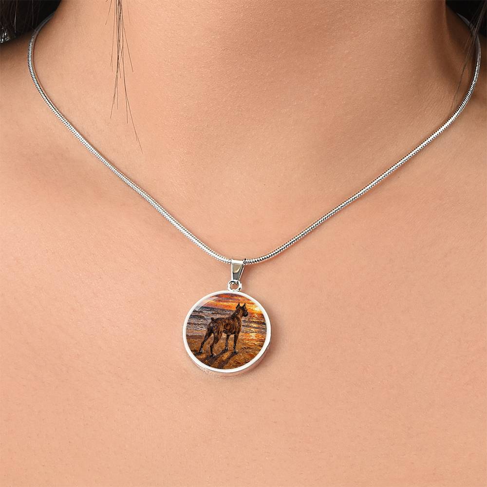 Beach Day - Brindle Boxer Round Necklace