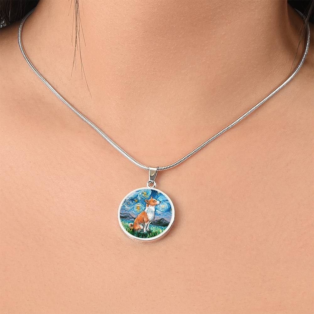 Basenji Starry Night Round Necklace