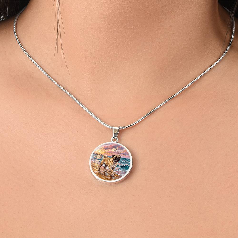 Summer Sunset - Fawn Pug Round Necklace