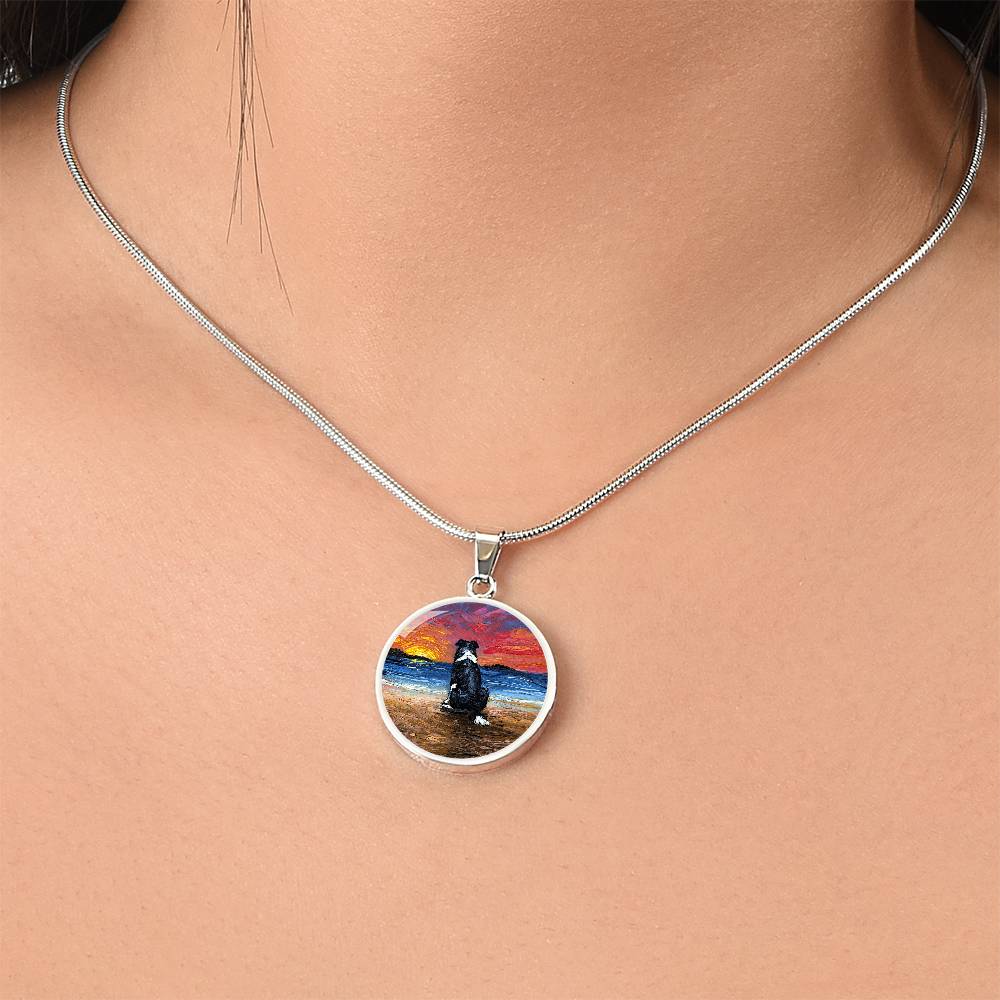 Beach Days - Border Collie Starry Night Round Necklace