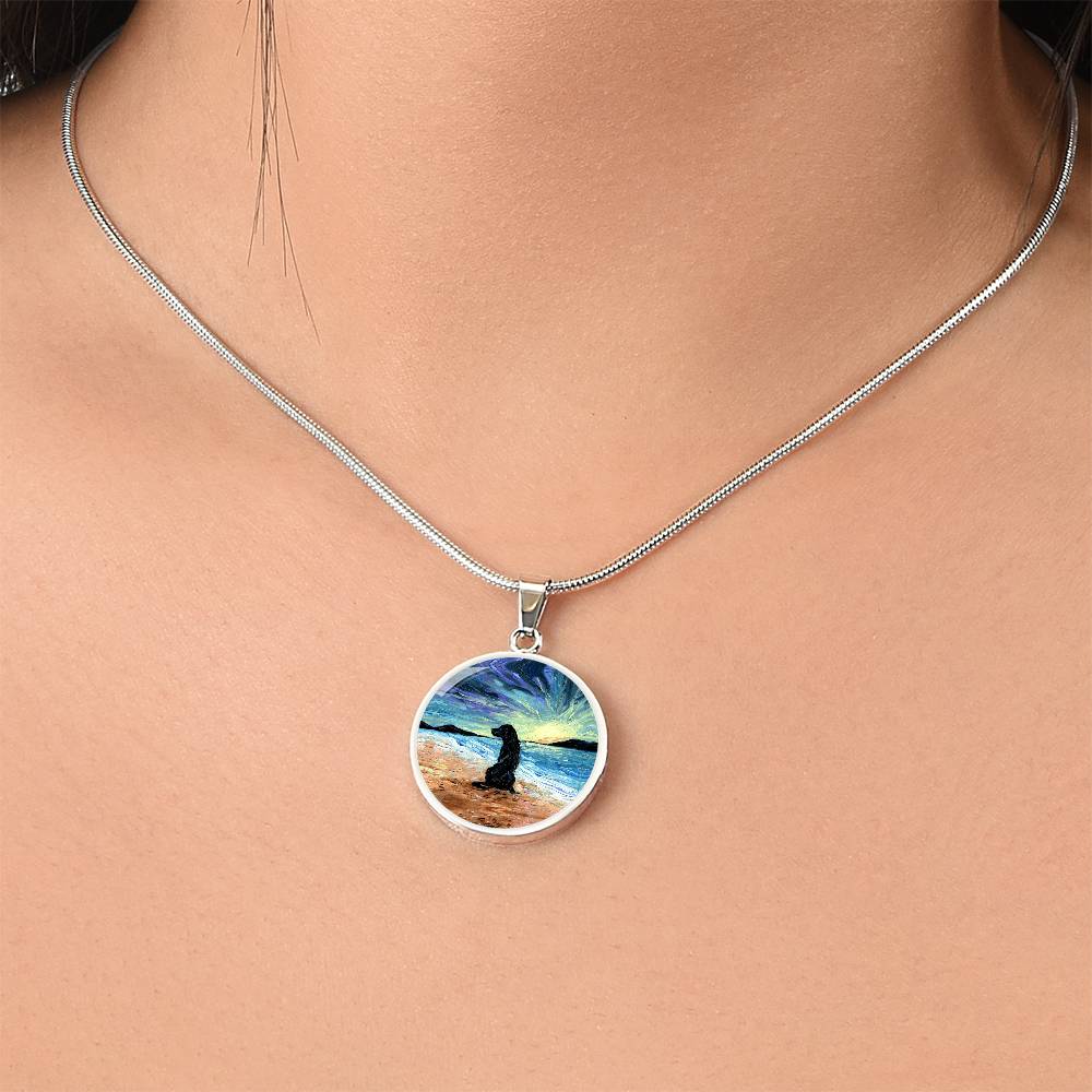 Beach Days - Black Labrador Round Necklace