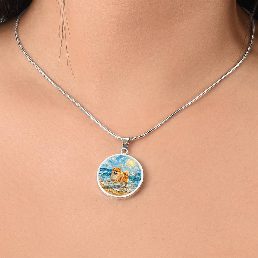 Beach Day - Pomeranian Round Necklace