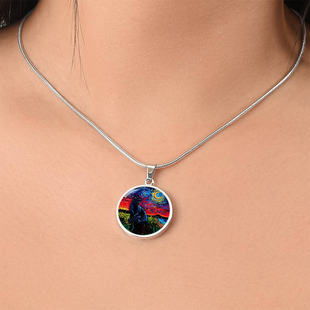 Black Cat 2 Starry Night Round Necklace