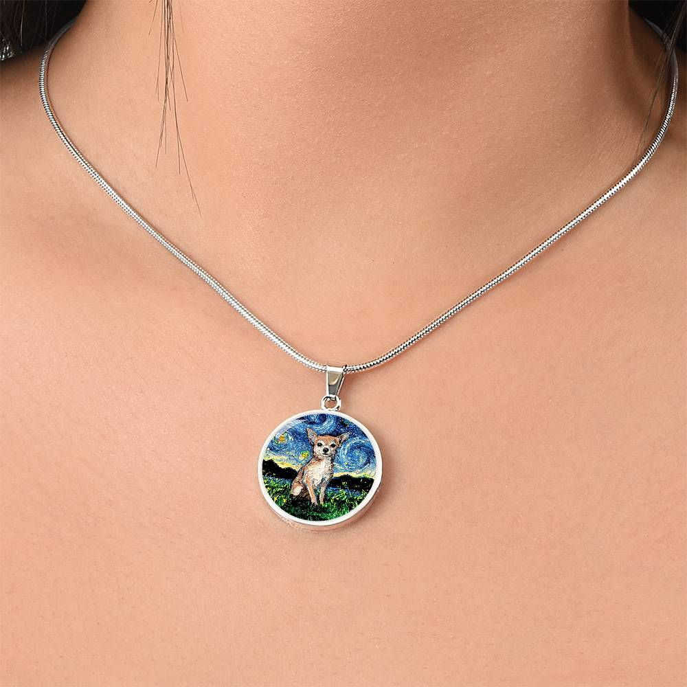 Chihuahua Starry Night Round Necklace