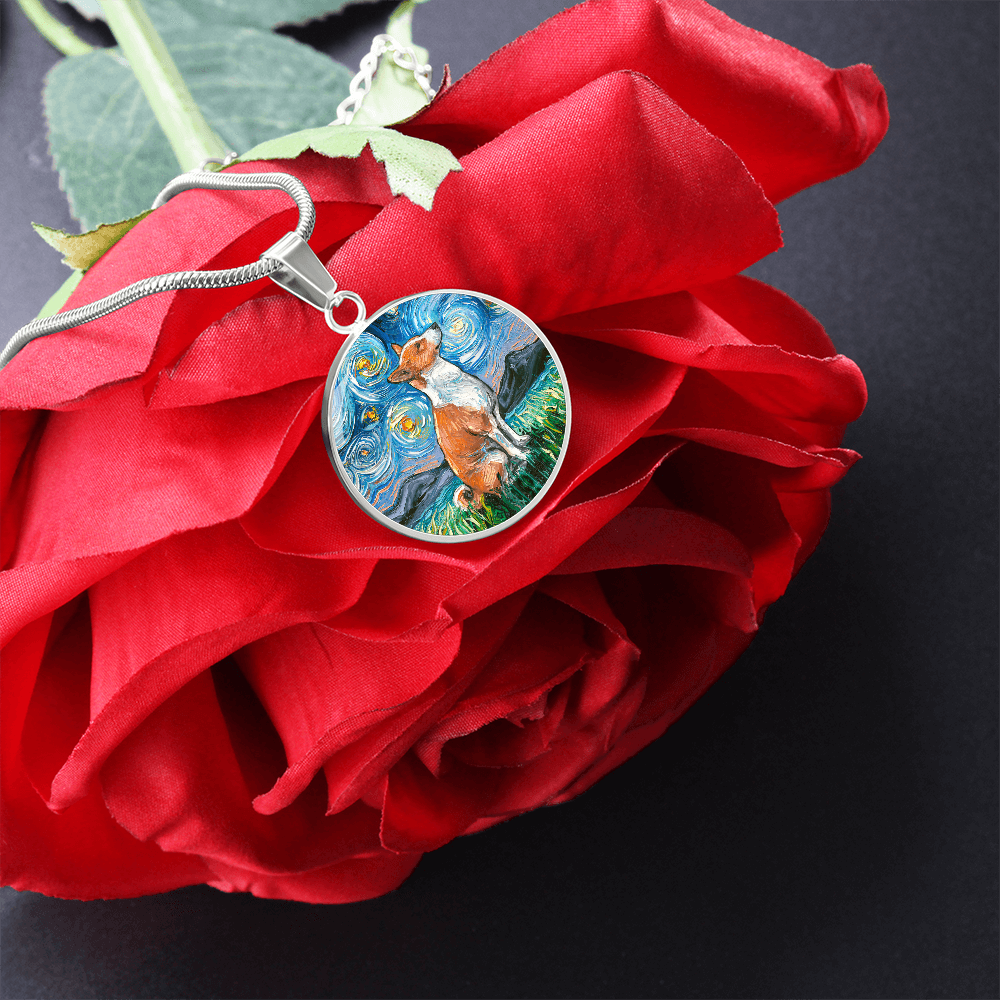 Basenji Starry Night Round Necklace