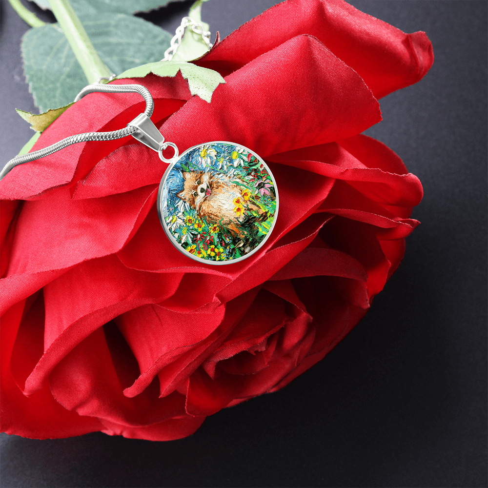 Happy Pomeranian Starry Night Round Necklace