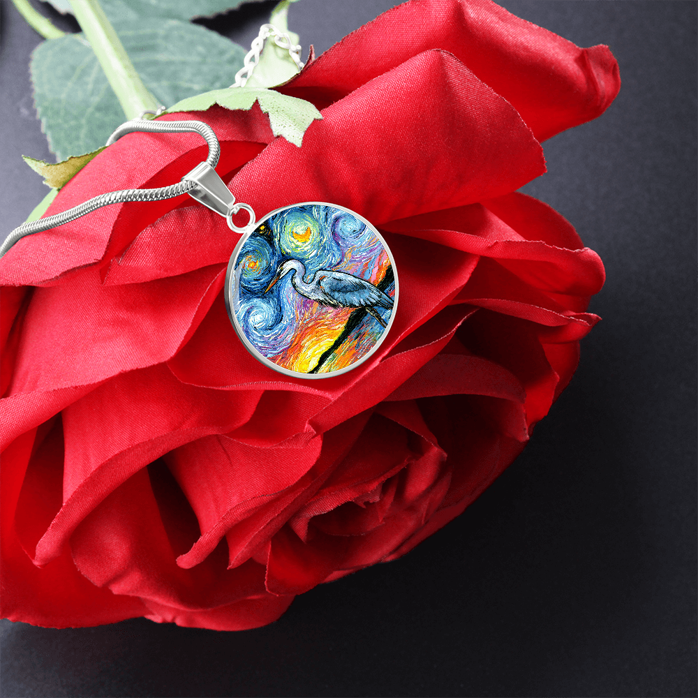 Blue Heron Starry Night Round Necklace