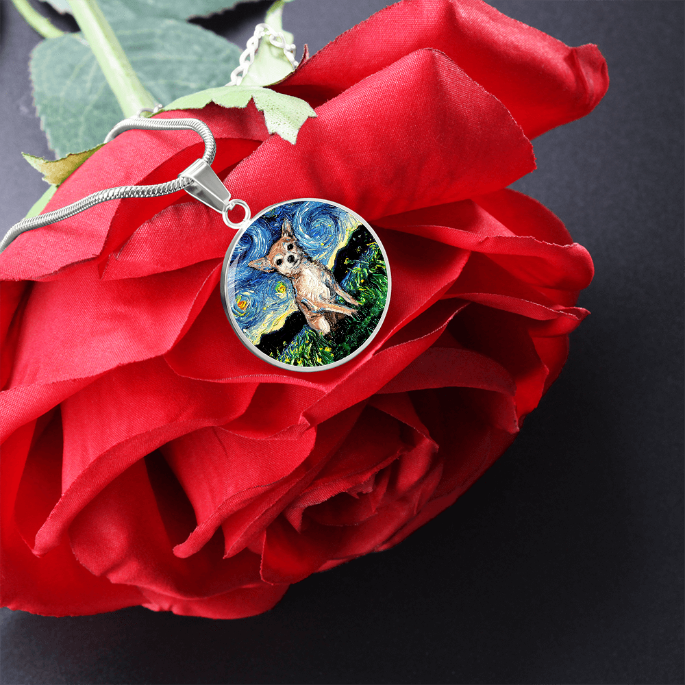 Chihuahua Starry Night Round Necklace