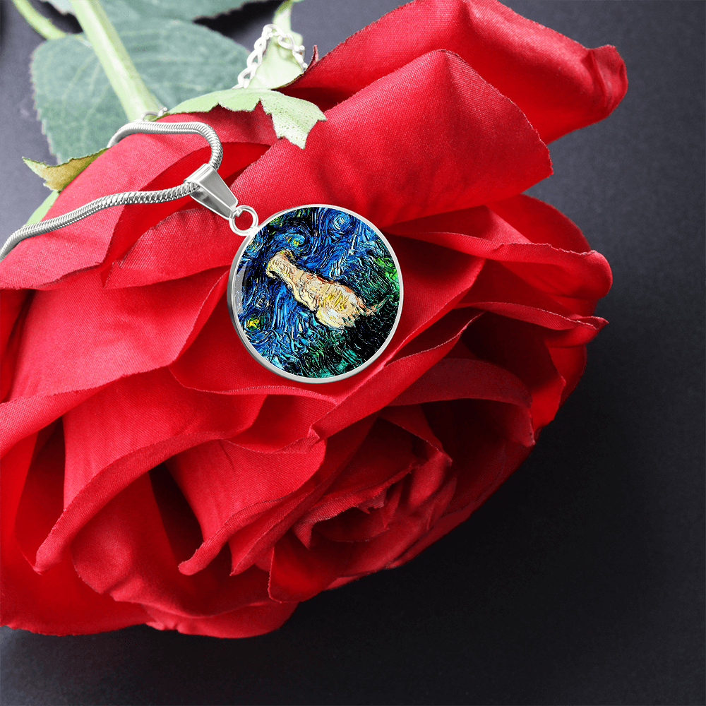 Yellow Labrador Back Starry Night Round Necklace