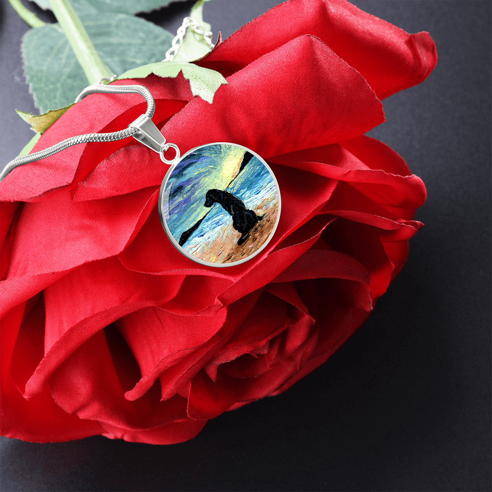 Beach Days - Black Labrador Round Necklace