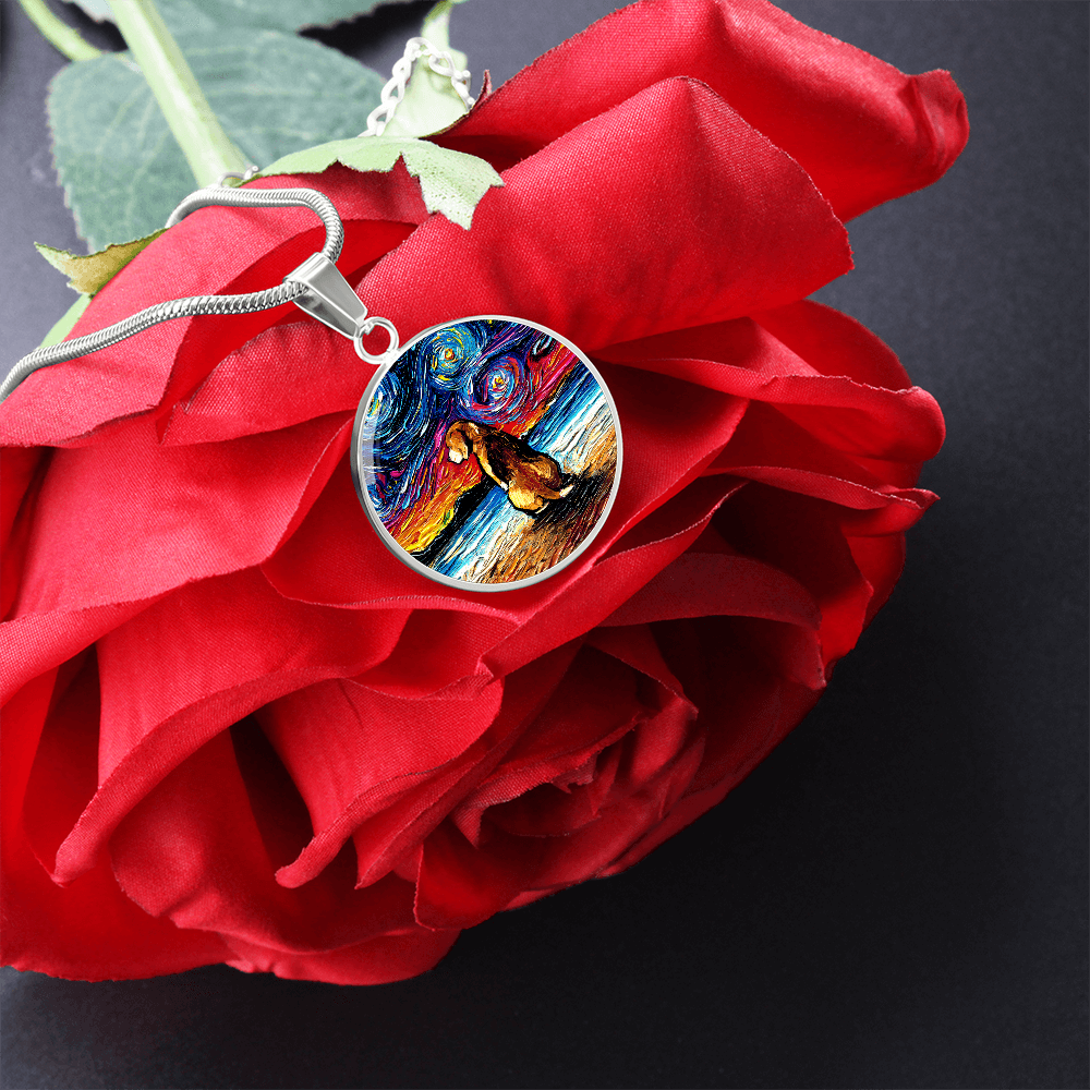 Beagle at the Beach Starry Night Round Necklace