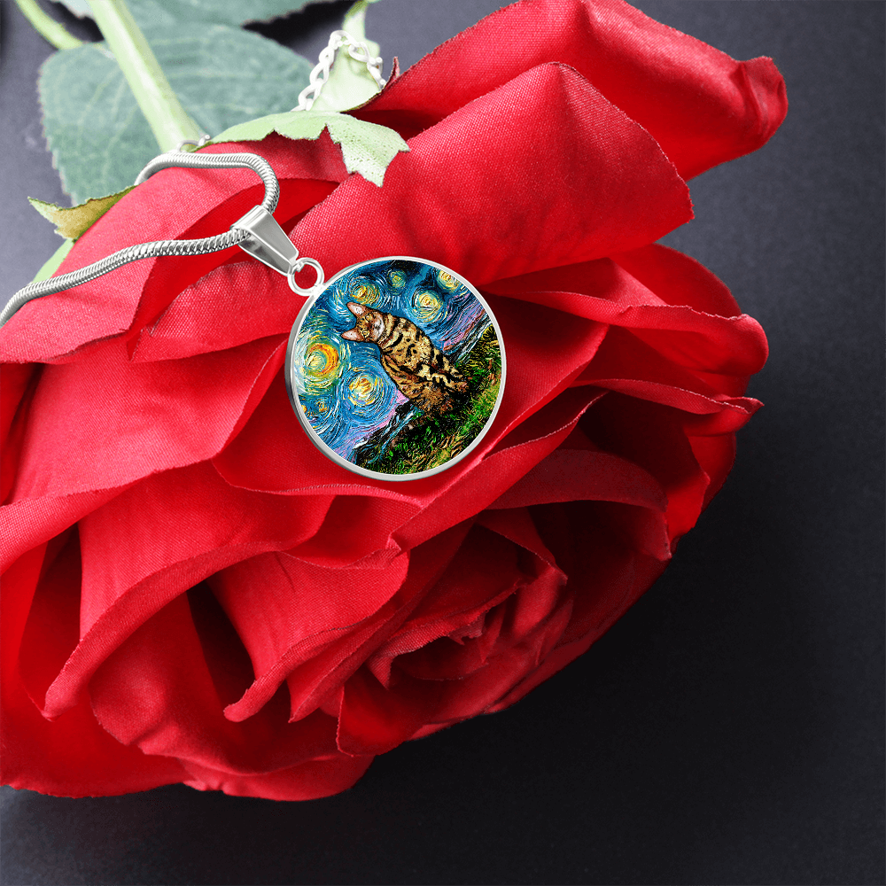 Bengal Cat Starry Night Round Necklace