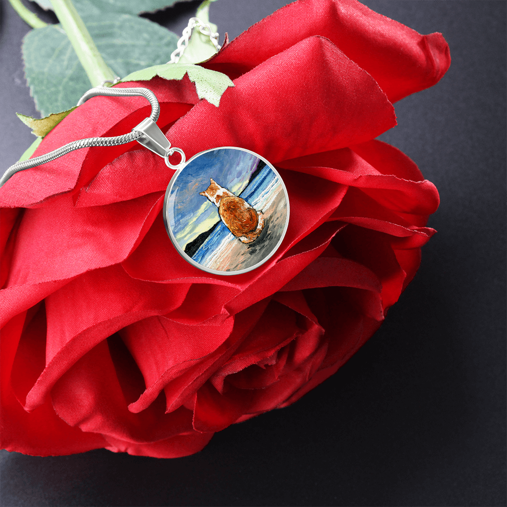 Beach Days - Orange and White Tabby Round Necklace