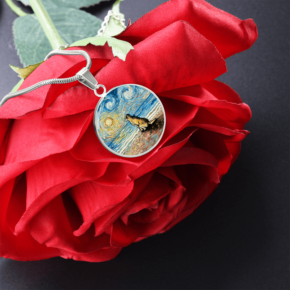 Beach Days - Yellow Labrador Starry Night Round Necklace