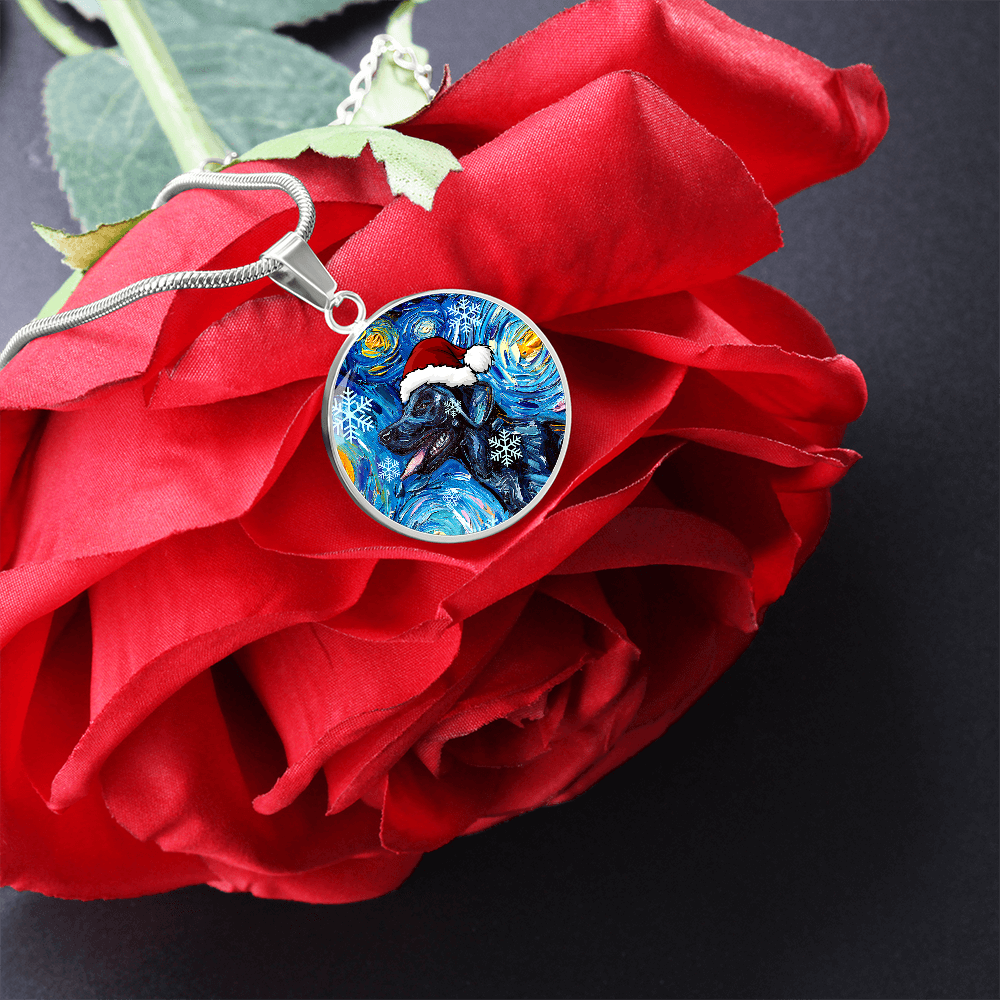 Santa Black Labrador Starry Night Round Necklace