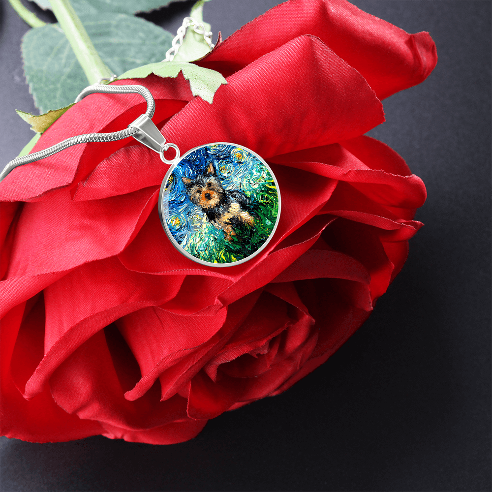 Yorkshire Terrier Starry Night Round Necklace