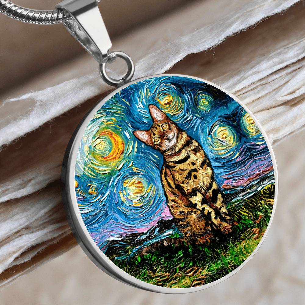 Bengal Cat Starry Night Round Necklace
