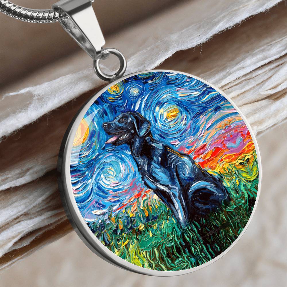 Black Labrador Starry Night Round Necklace