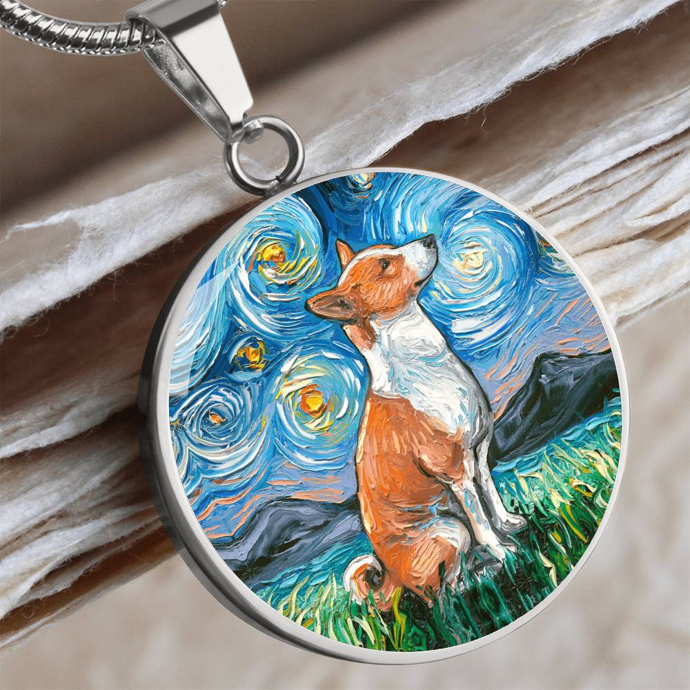Basenji Starry Night Round Necklace
