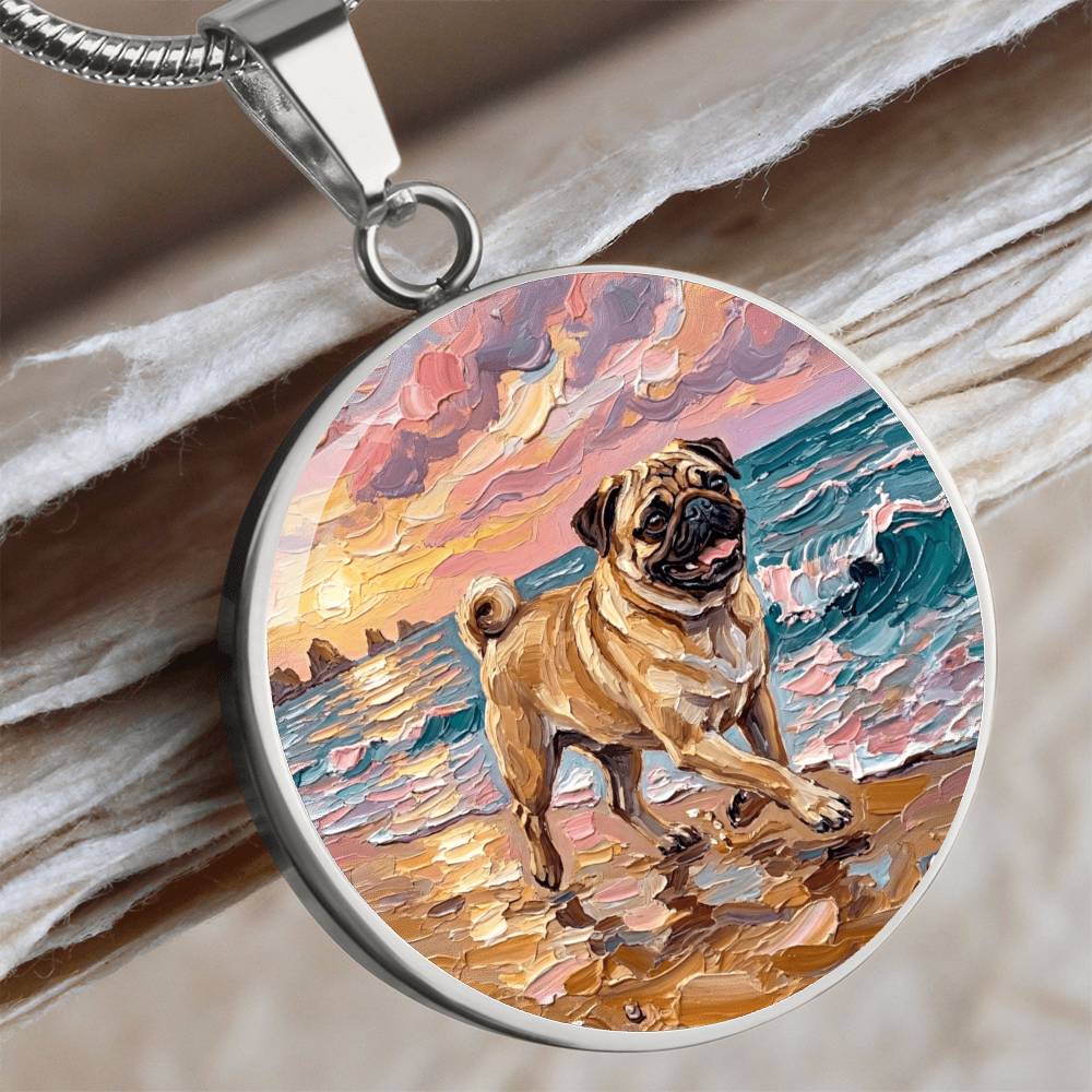 Summer Sunset - Fawn Pug Round Necklace