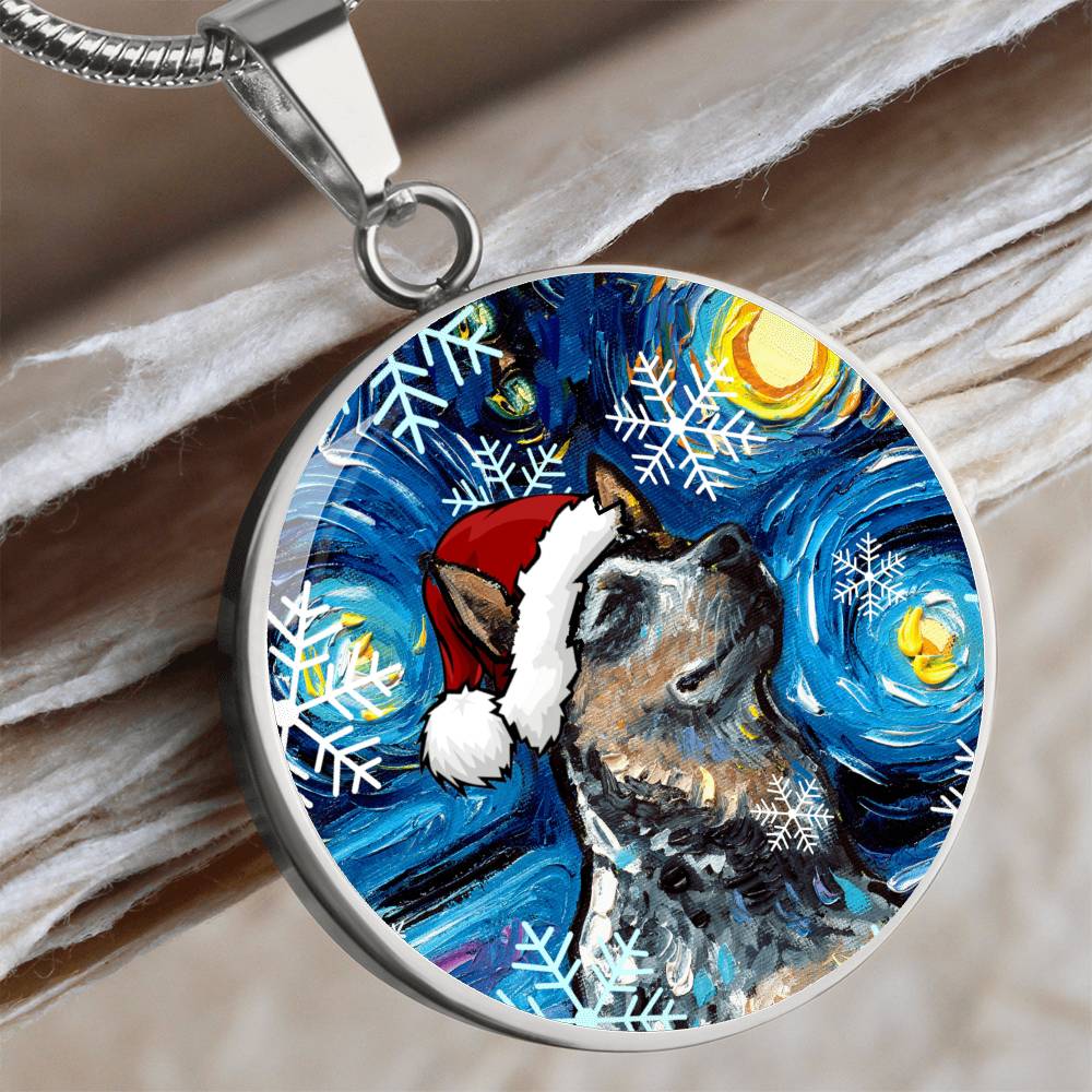Santa Blue Heeler Starry Night Round Necklace