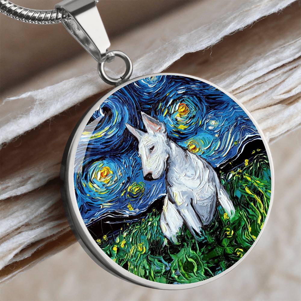 Bull Terrier Starry Night Round Necklace