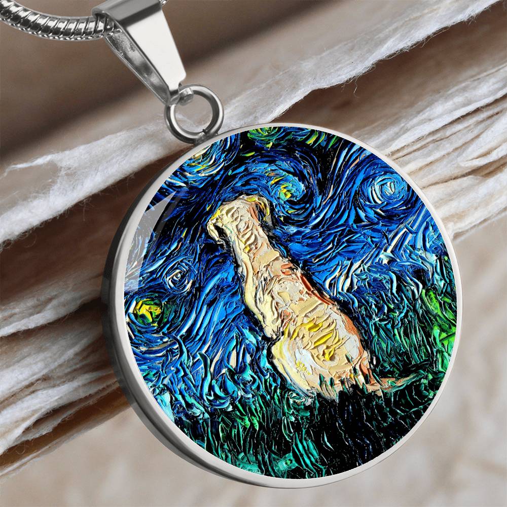 Yellow Labrador Back Starry Night Round Necklace