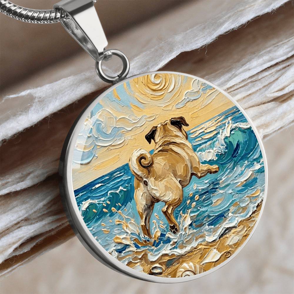 Frolicking Pug Round Necklace