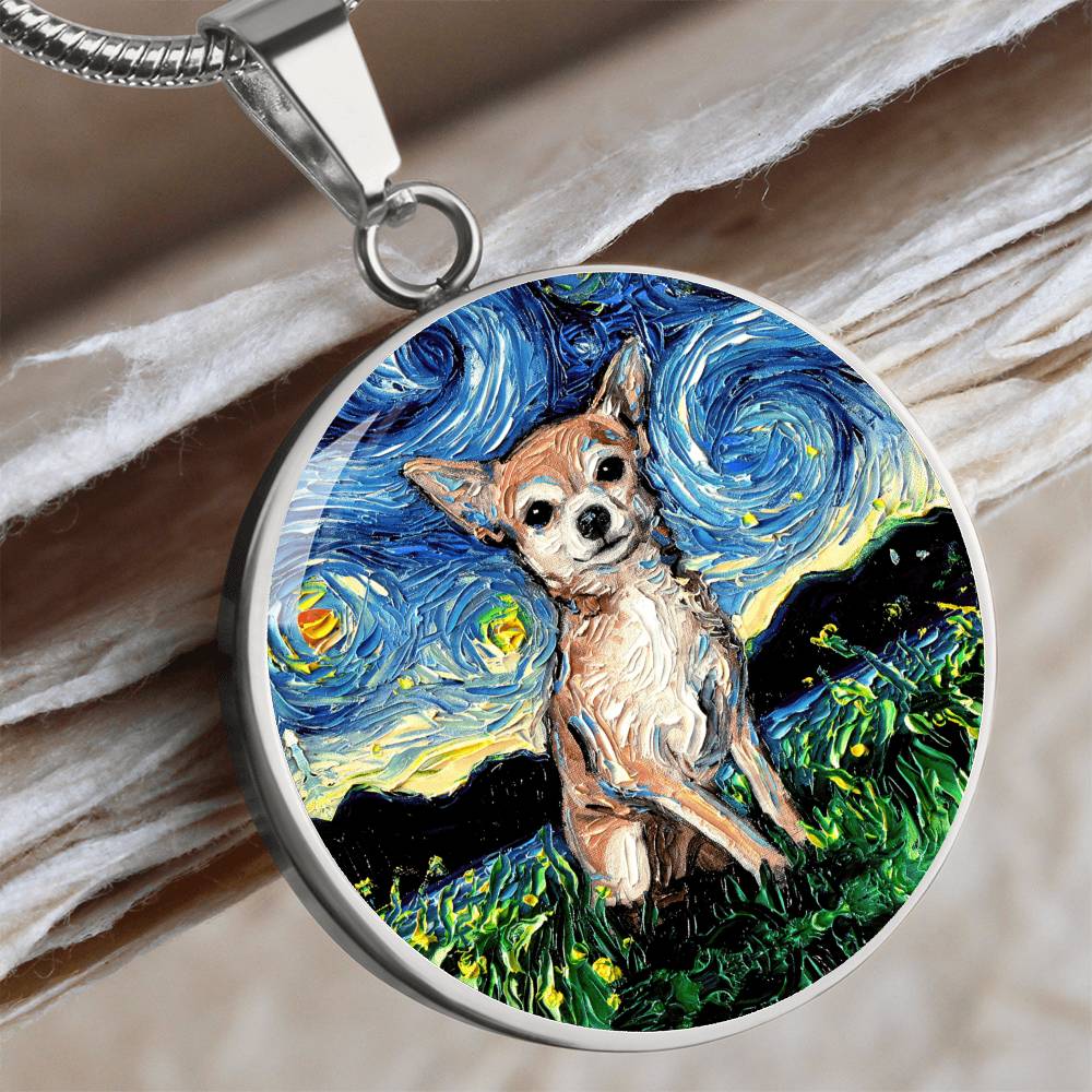Chihuahua Starry Night Round Necklace