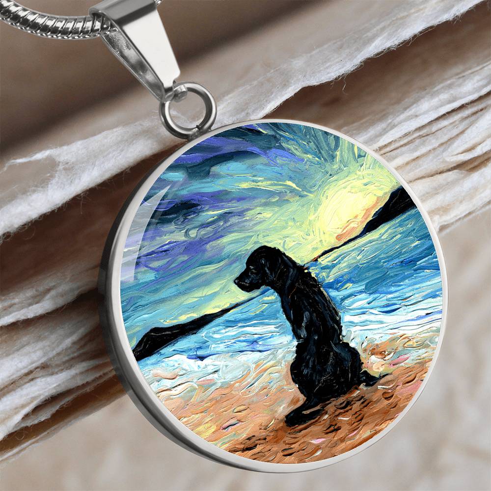 Beach Days - Black Labrador Round Necklace