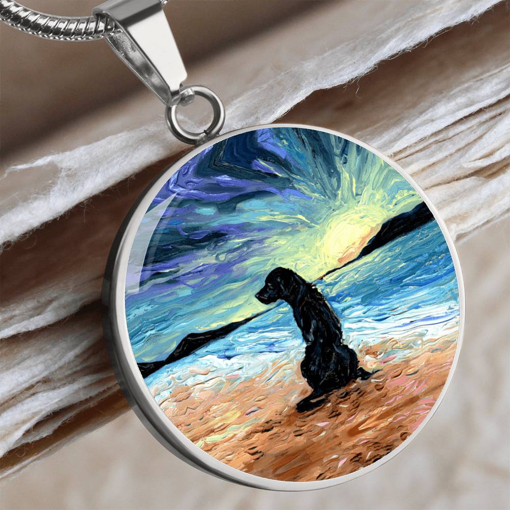 Beach Days - Black Labrador Round Necklace