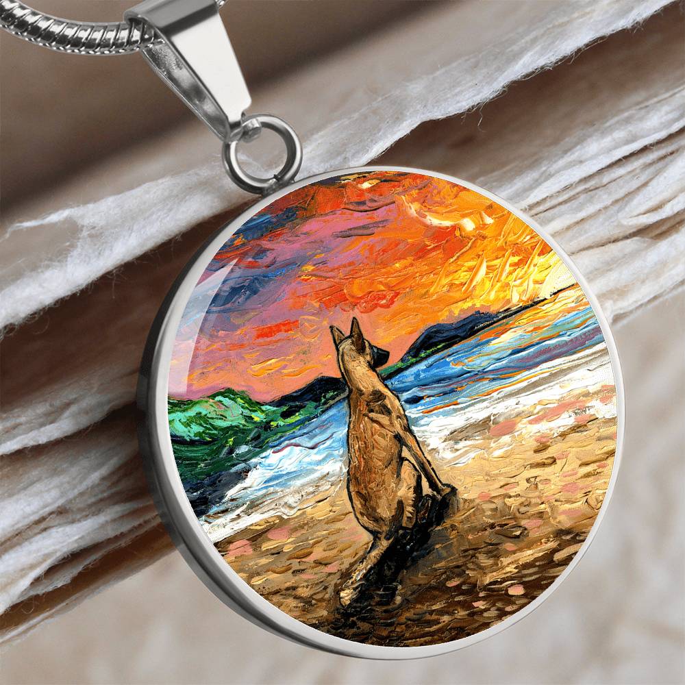 Beach Days - Belgian Malinois Starry Night Round Necklace