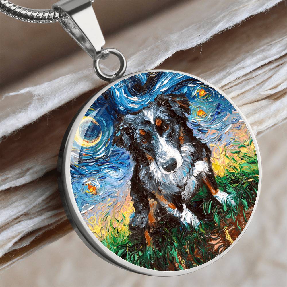 Australian Shepherd Starry Night Round Necklace
