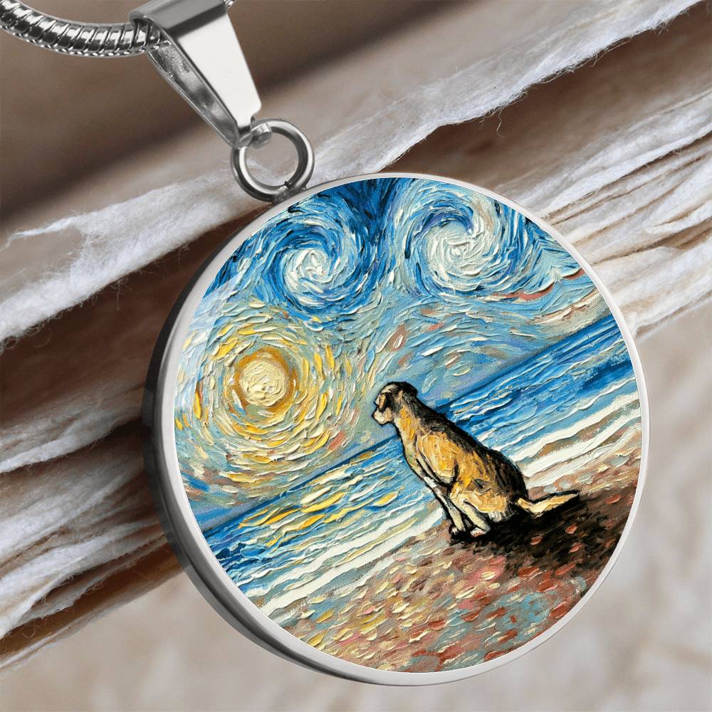 Beach Days - Yellow Labrador Starry Night Round Necklace