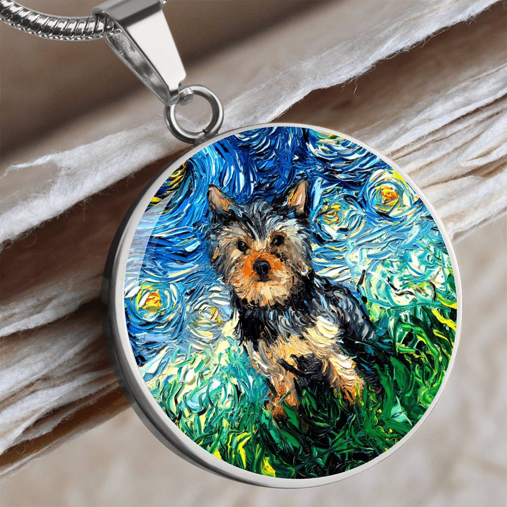 Yorkshire Terrier Starry Night Round Necklace