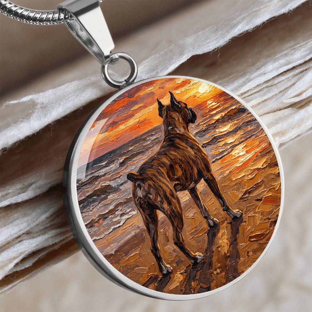 Beach Day - Brindle Boxer Round Necklace