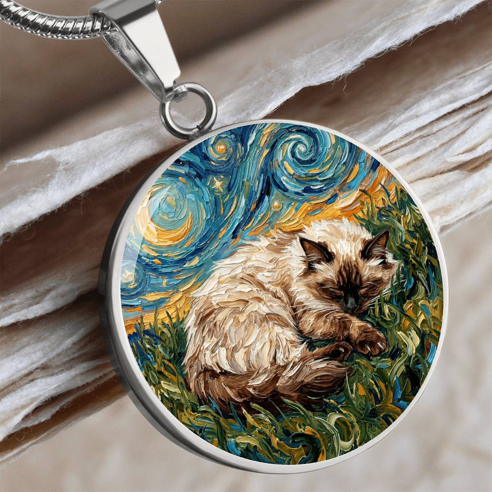 Sleepy Birman Round Necklace