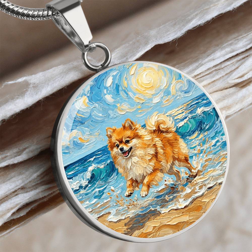 Beach Day - Pomeranian Round Necklace