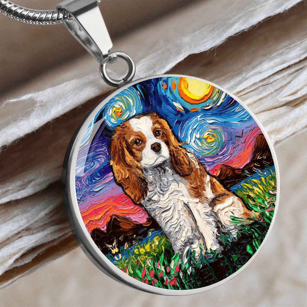 Blenheim Spaniel Starry Night Round Necklace