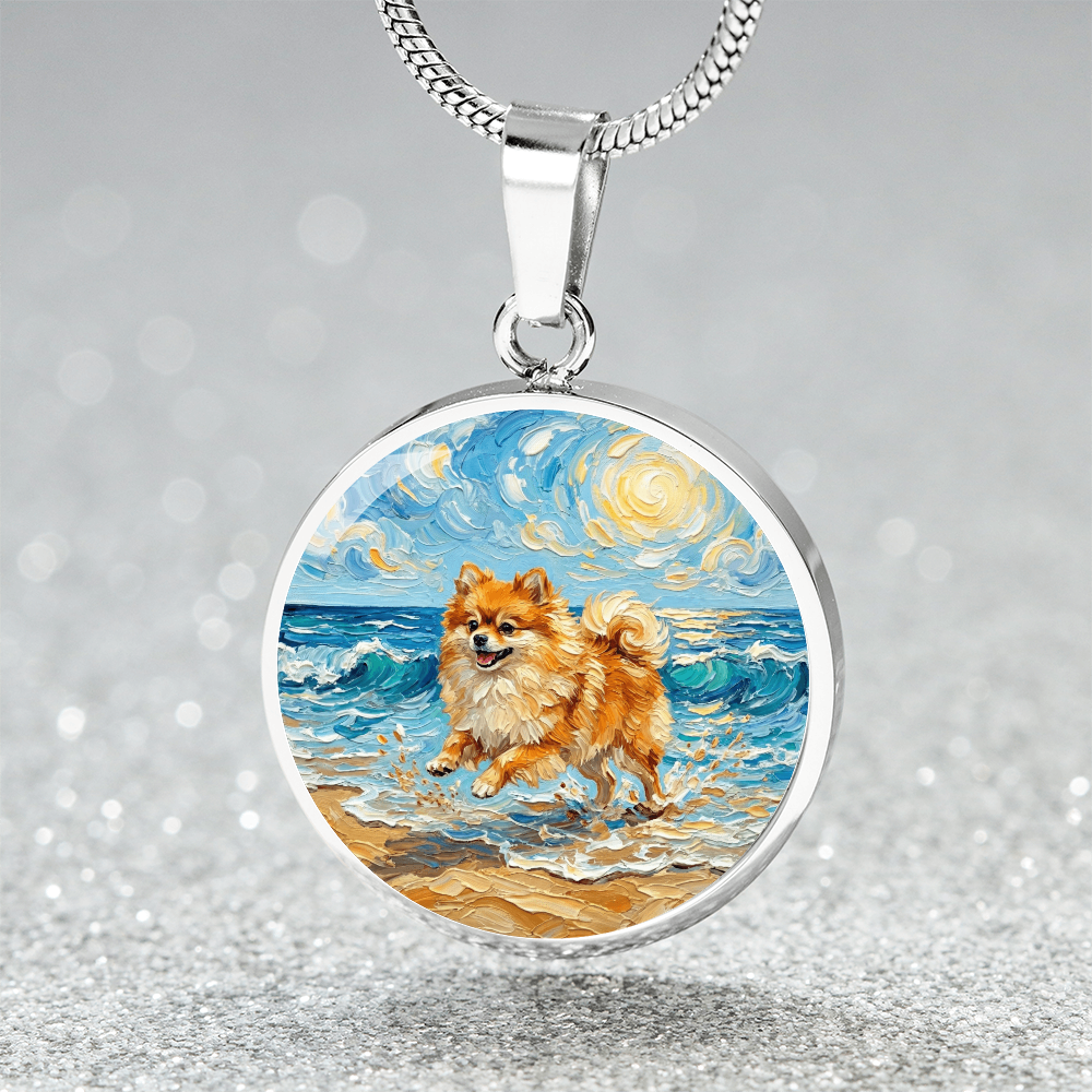 Beach Day - Pomeranian Round Necklace
