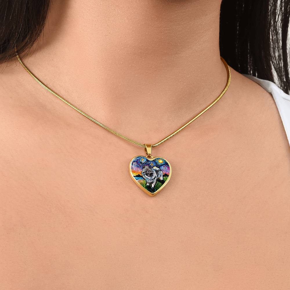 Keeshond Starry Night Heart Necklace