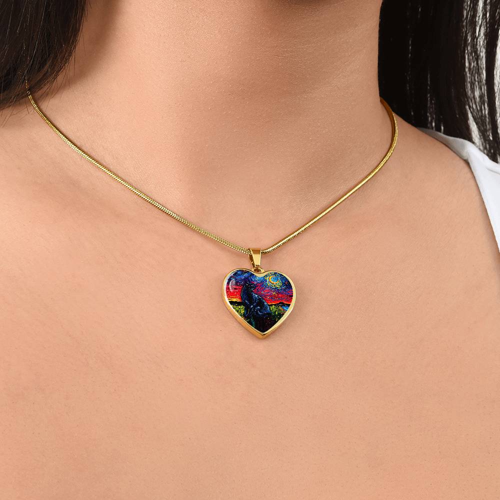 Black Cat 2 Starry Night Heart Necklace