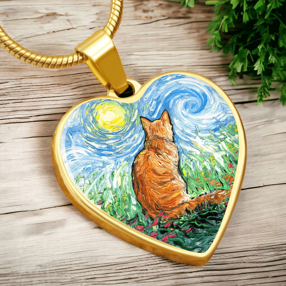 Orange Tabby Spring Morning Heart Necklace