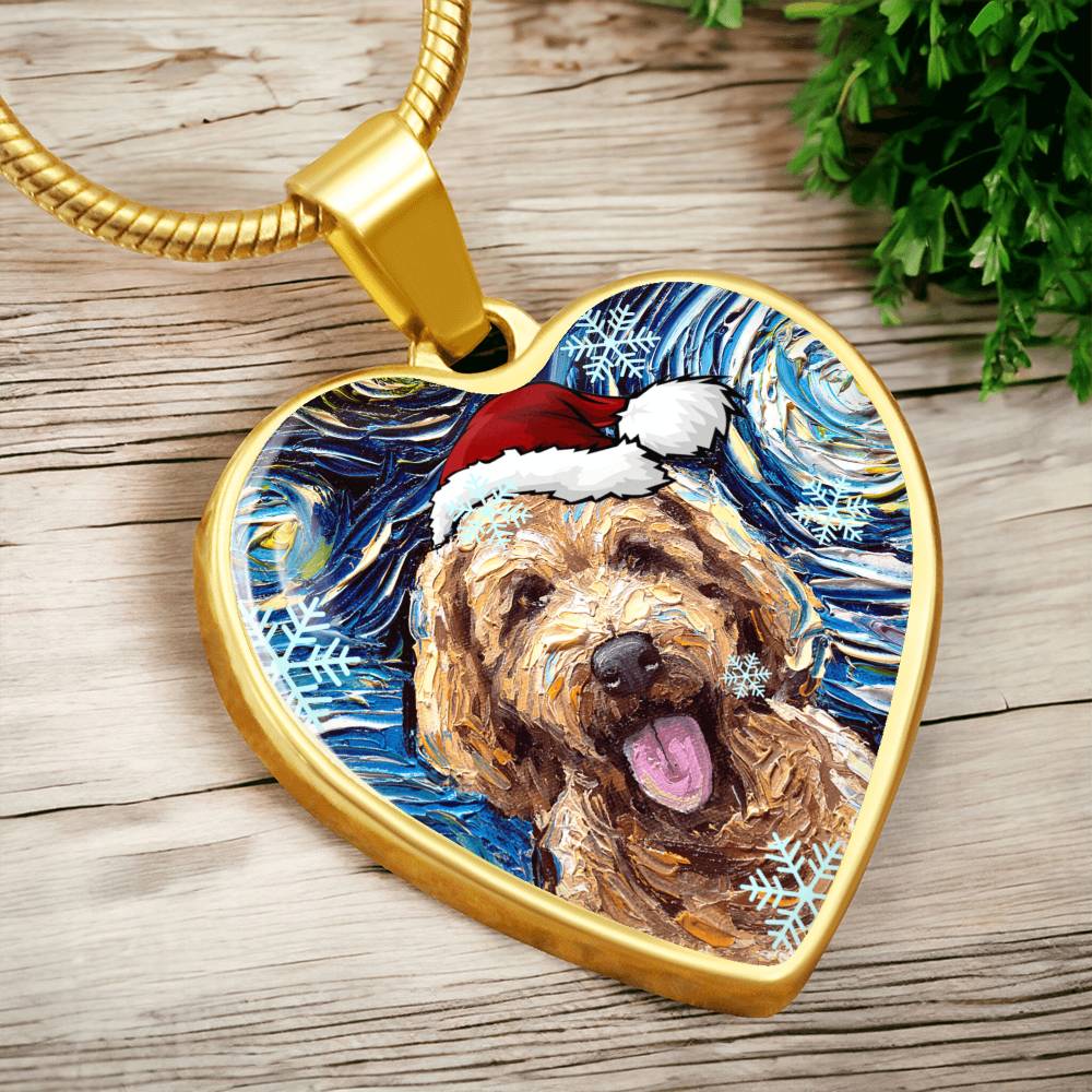 Goldendoodle Christmas Heart Necklace