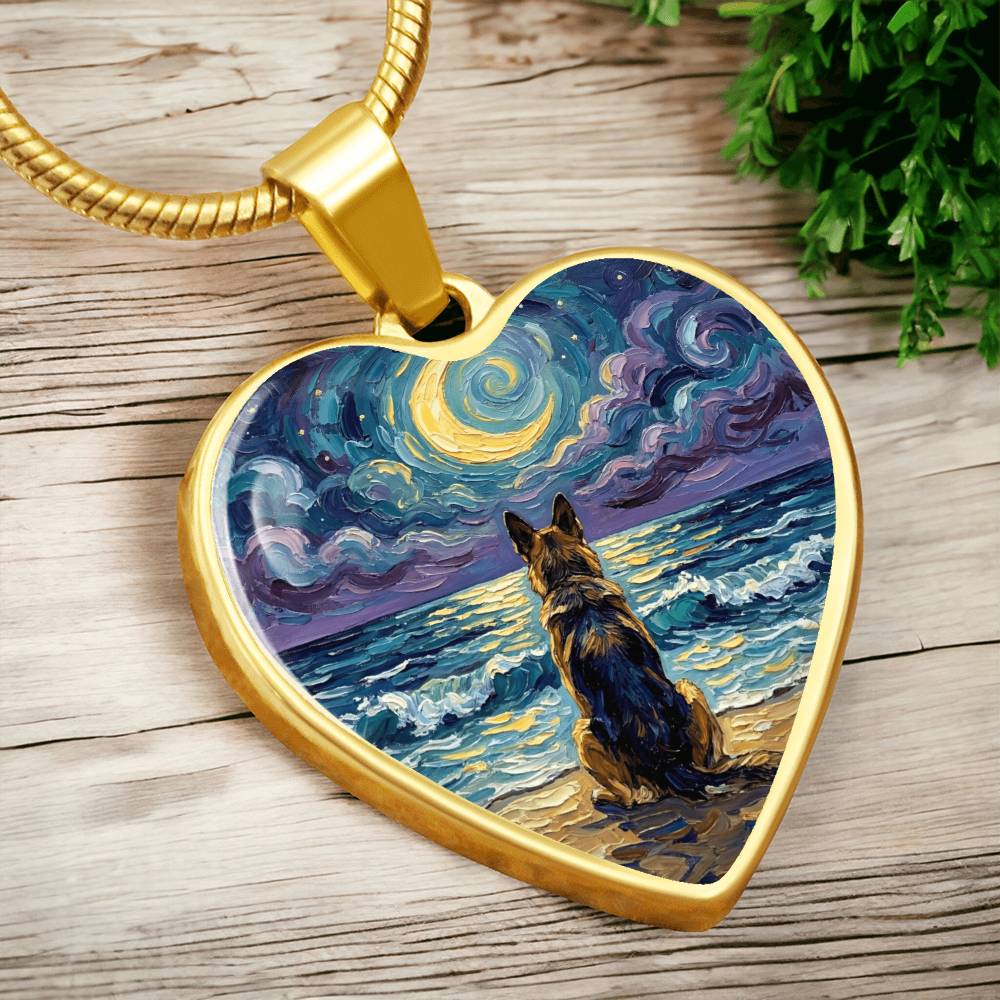 Beach Night - German Shepherd Heart Necklace