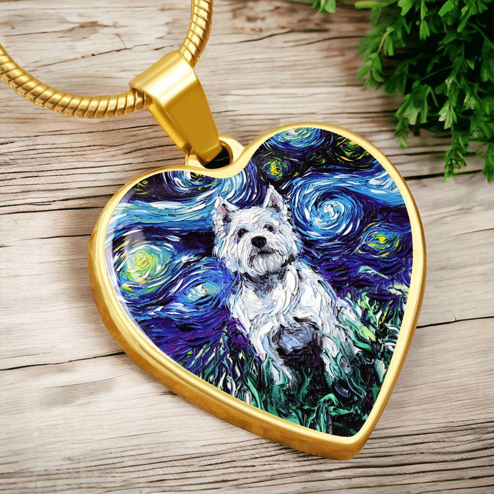 West Highland Terrier Starry Night Heart Necklace