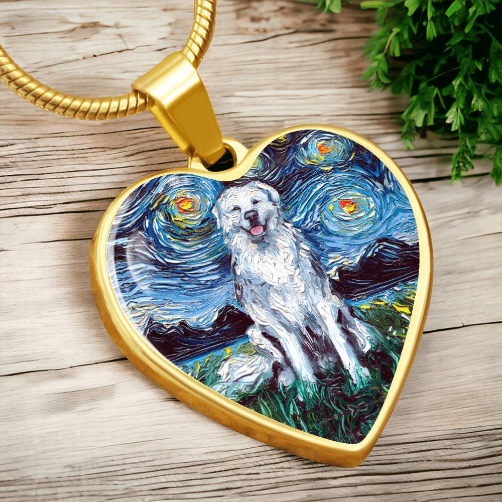 Great Pyrenees Starry Night Heart Necklace