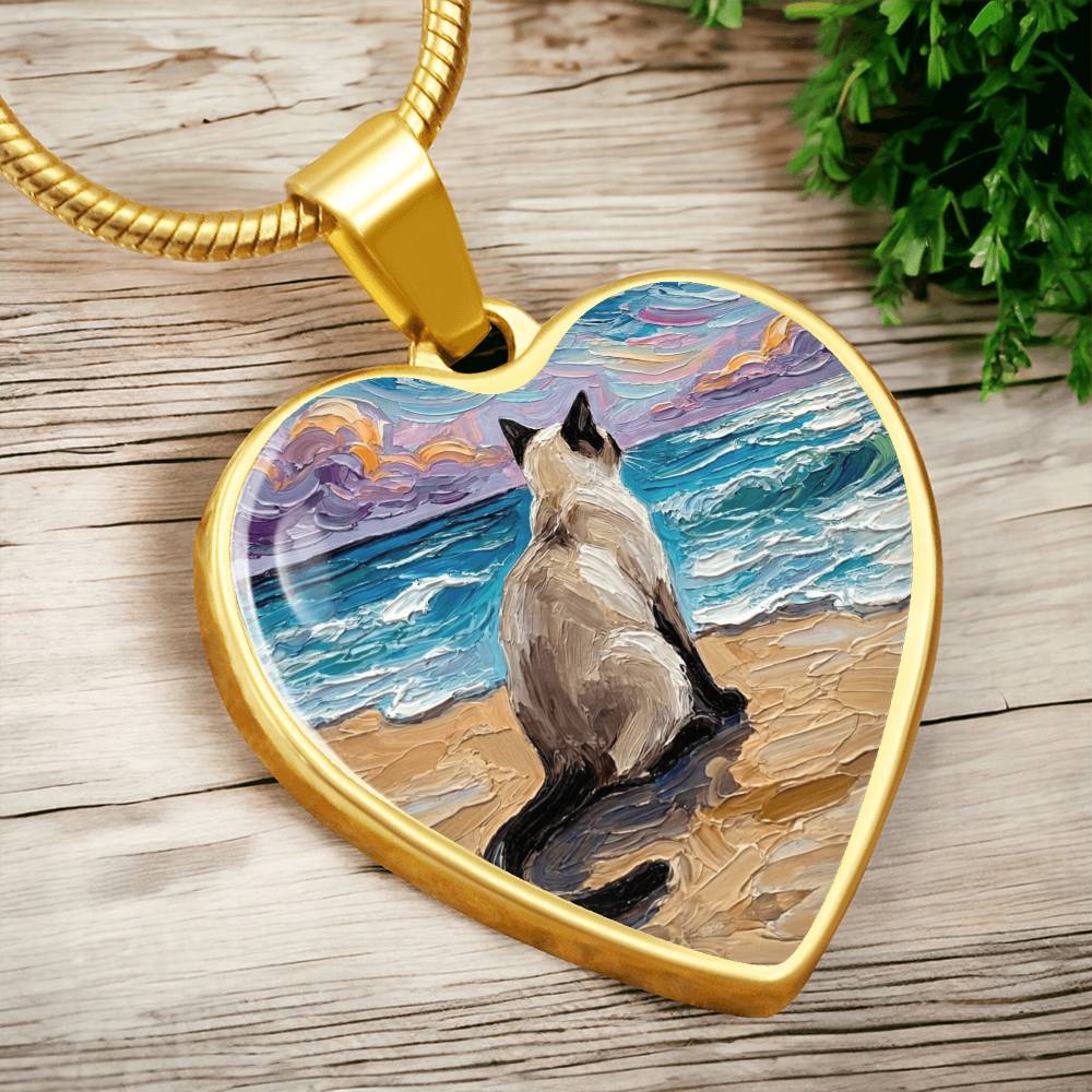 Beach Nights -Siamese Cat Heart Necklace