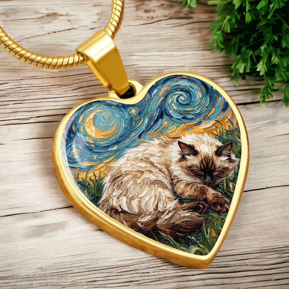 Sleepy Birman Night Heart Necklace